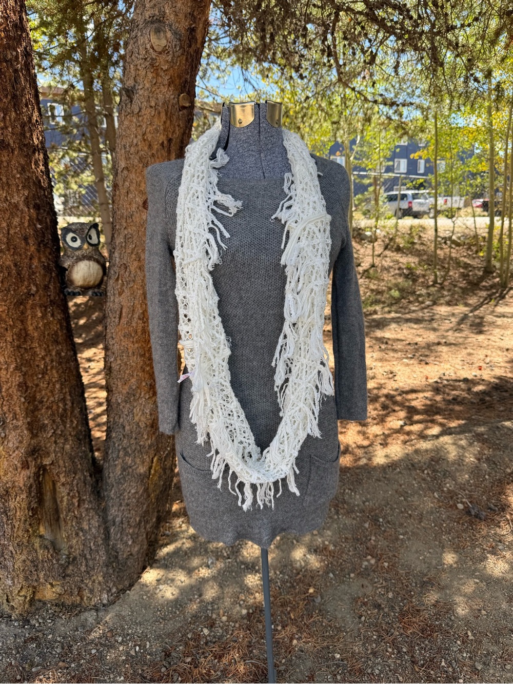 Justice White Fringe Knit Infinity Scarf